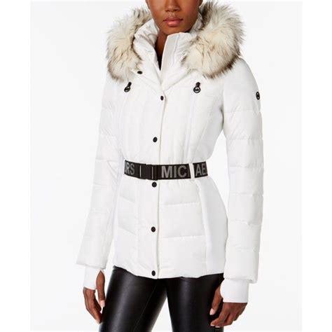 michael kors white faux fur belted puffer jacket